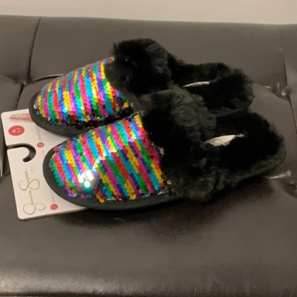 Jessica Simpson Kids Sequin Slippers - Black and Multicolor